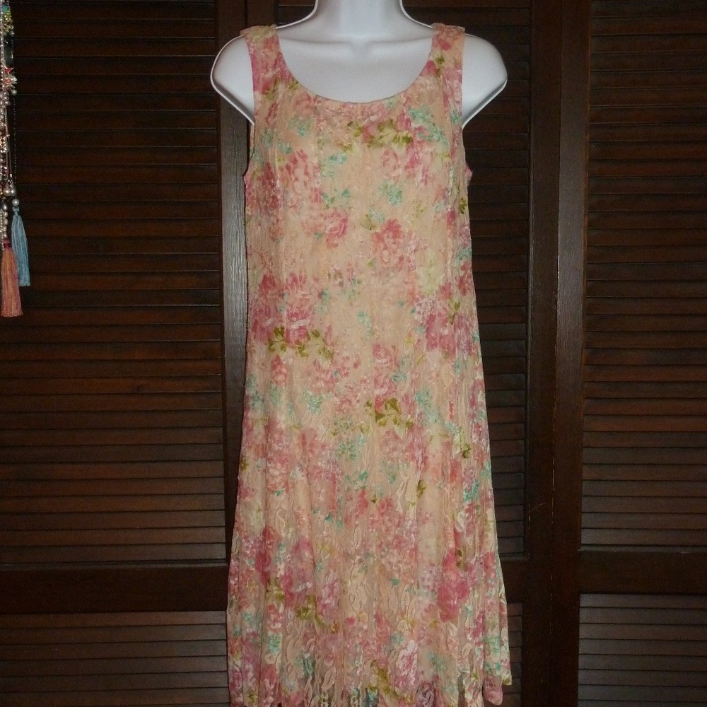 Floral Lace Overlay Dress, by Perceptions, Beige Pink 6P